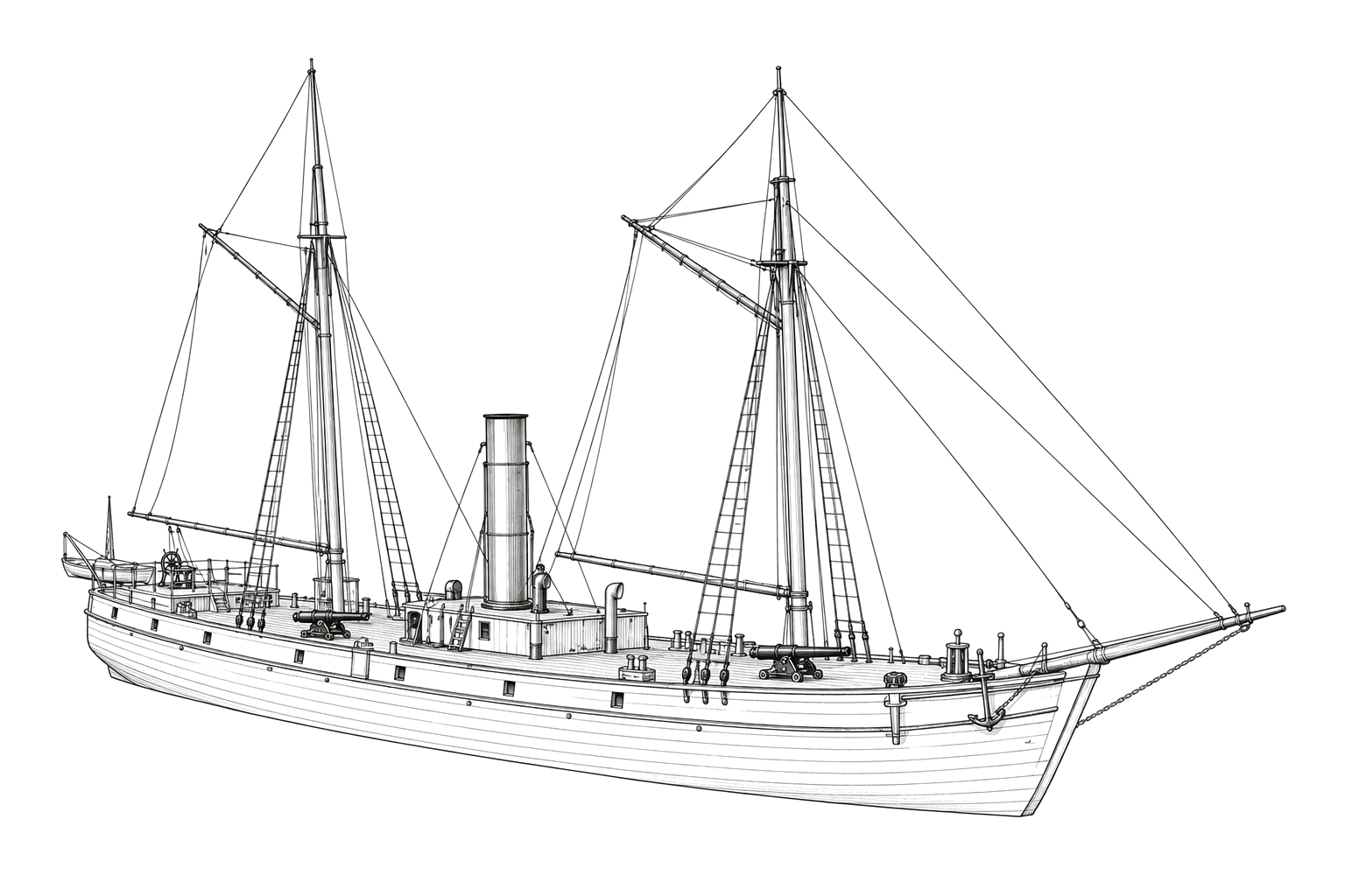 Engraved line drawing of the USS Louisiana