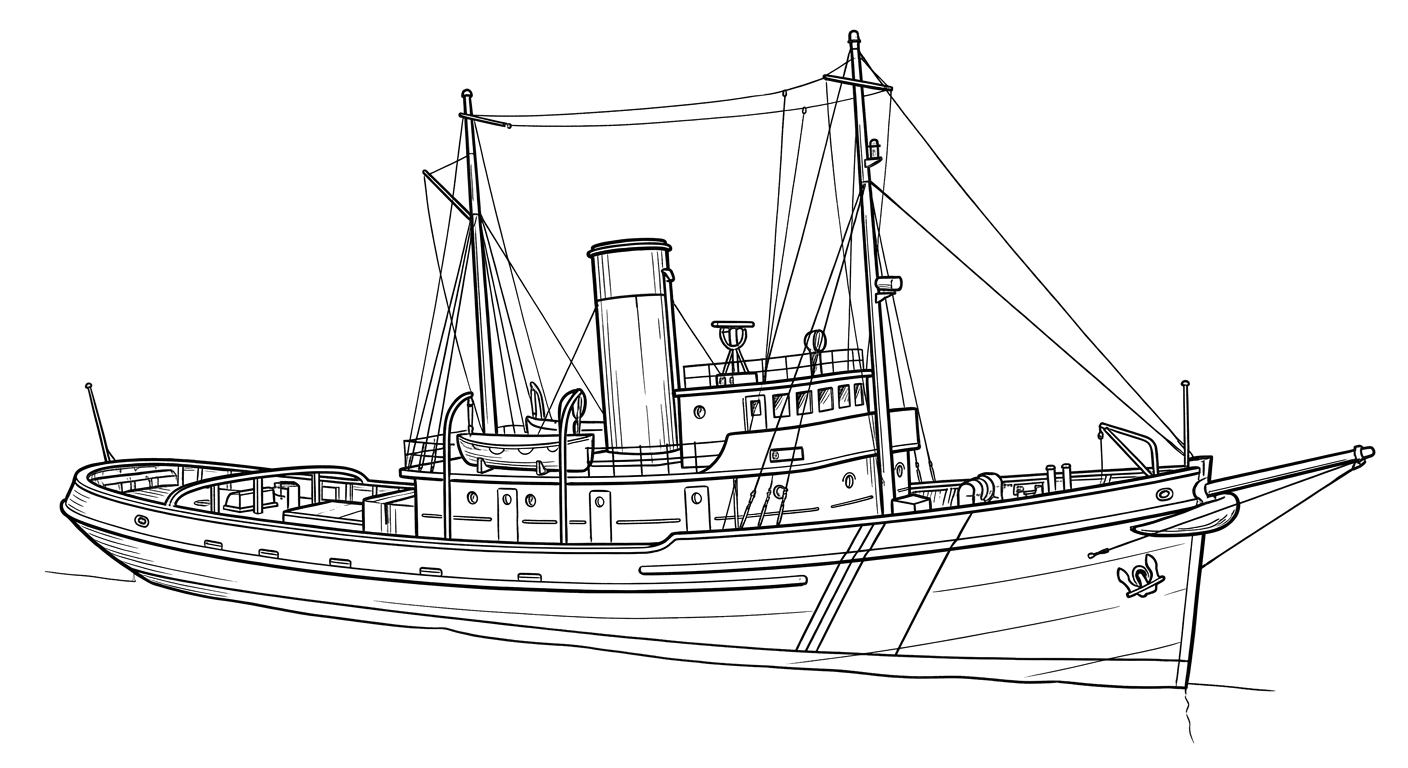 Engraved line drawing of the USCGC Tamaroa