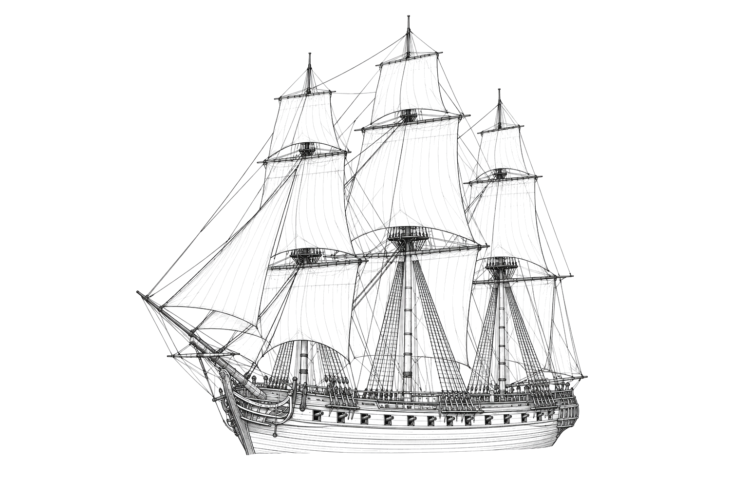 Engraved line drawing of the HMS Tribune