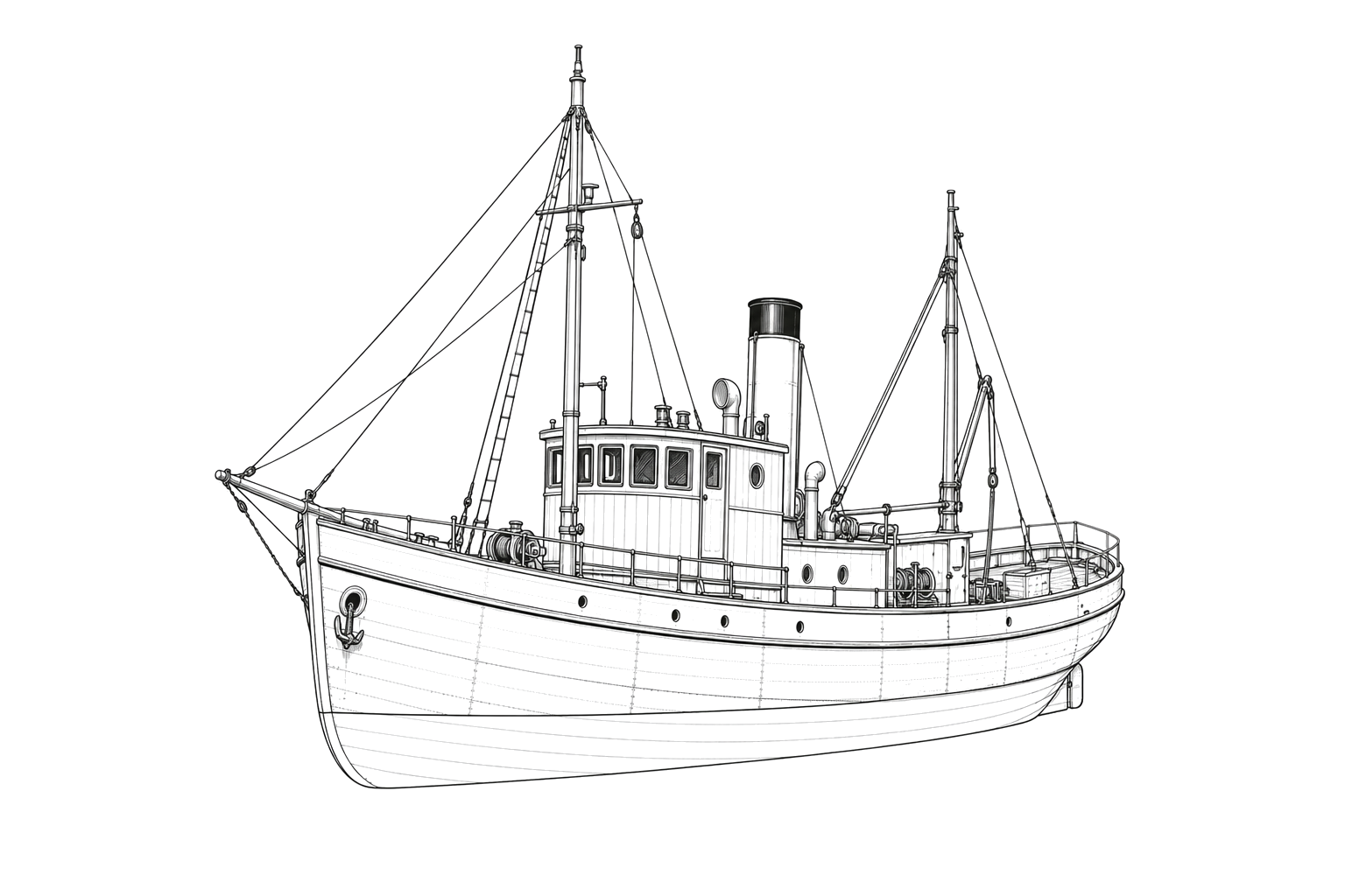 Engraved line drawing of the Forelle