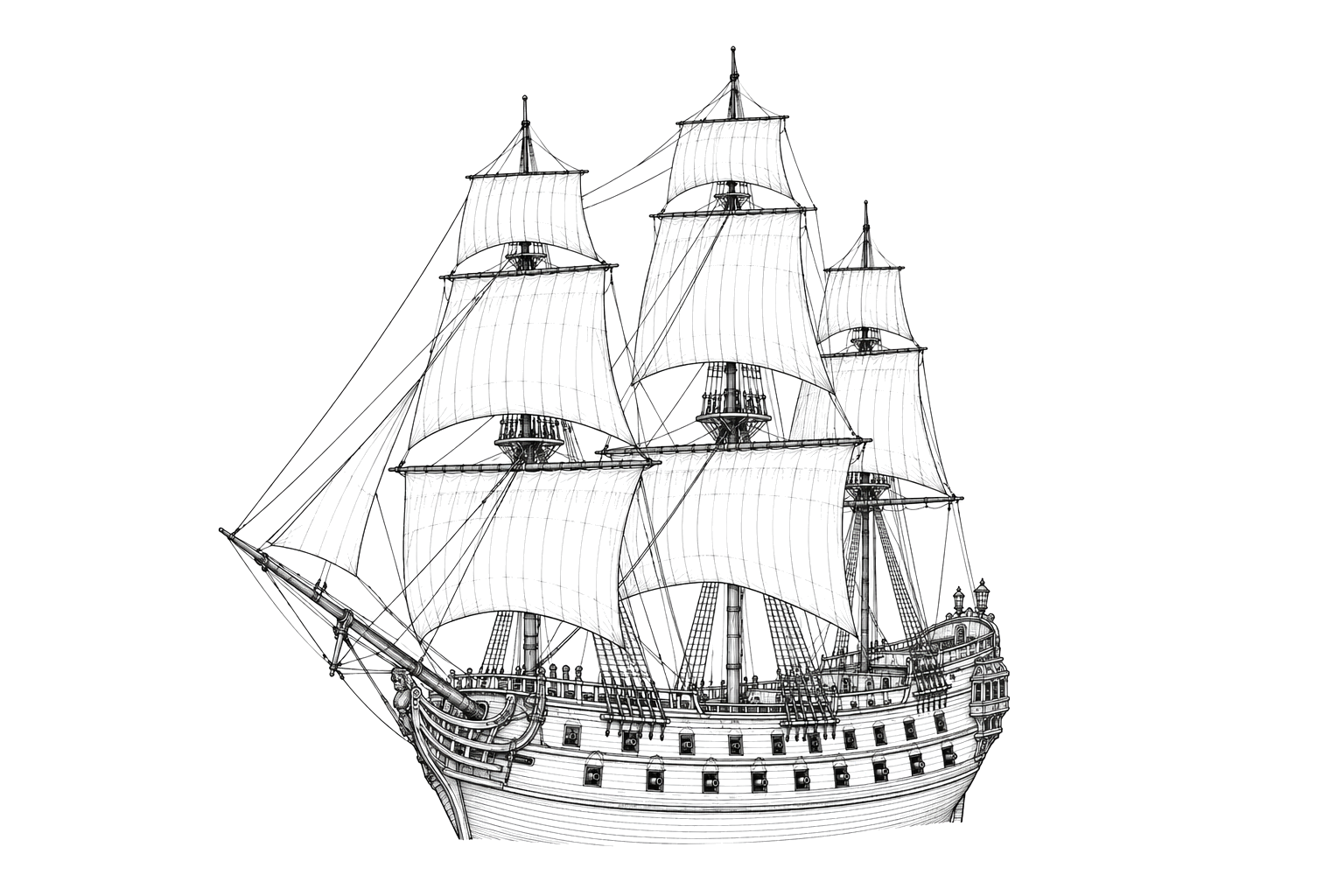 Engraved line drawing of the Quedagh Merchant