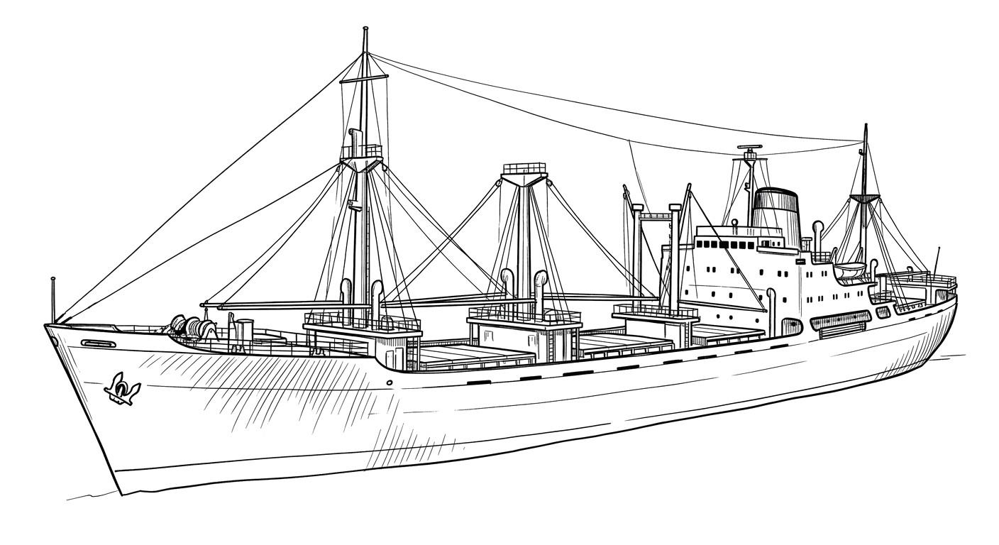 Engraved line drawing of the MV Lowrance