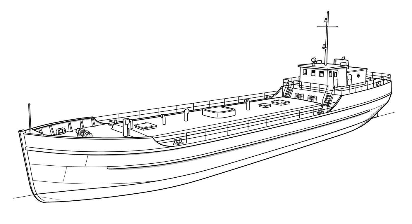Engraved line drawing of the USS YO-257