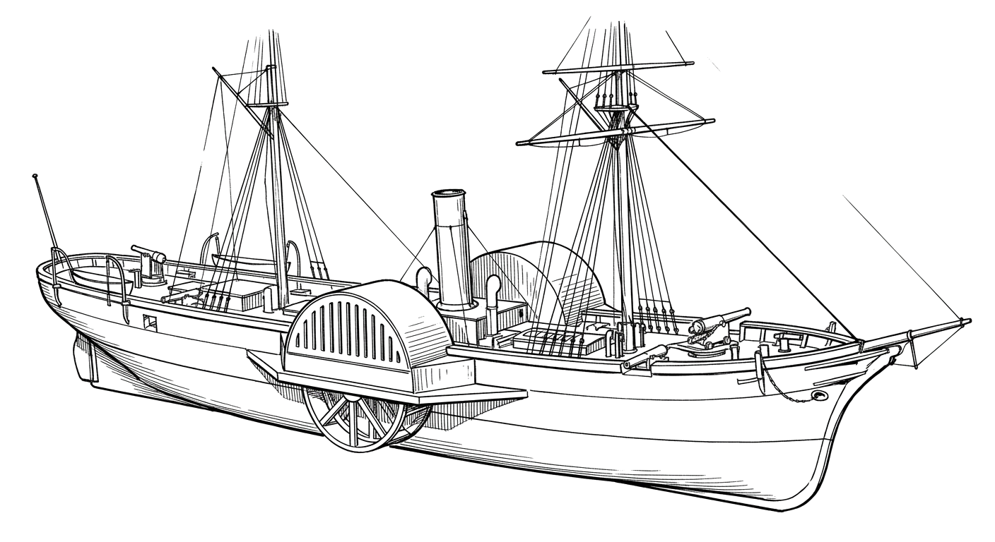 Engraved line drawing of the USS Hatteras