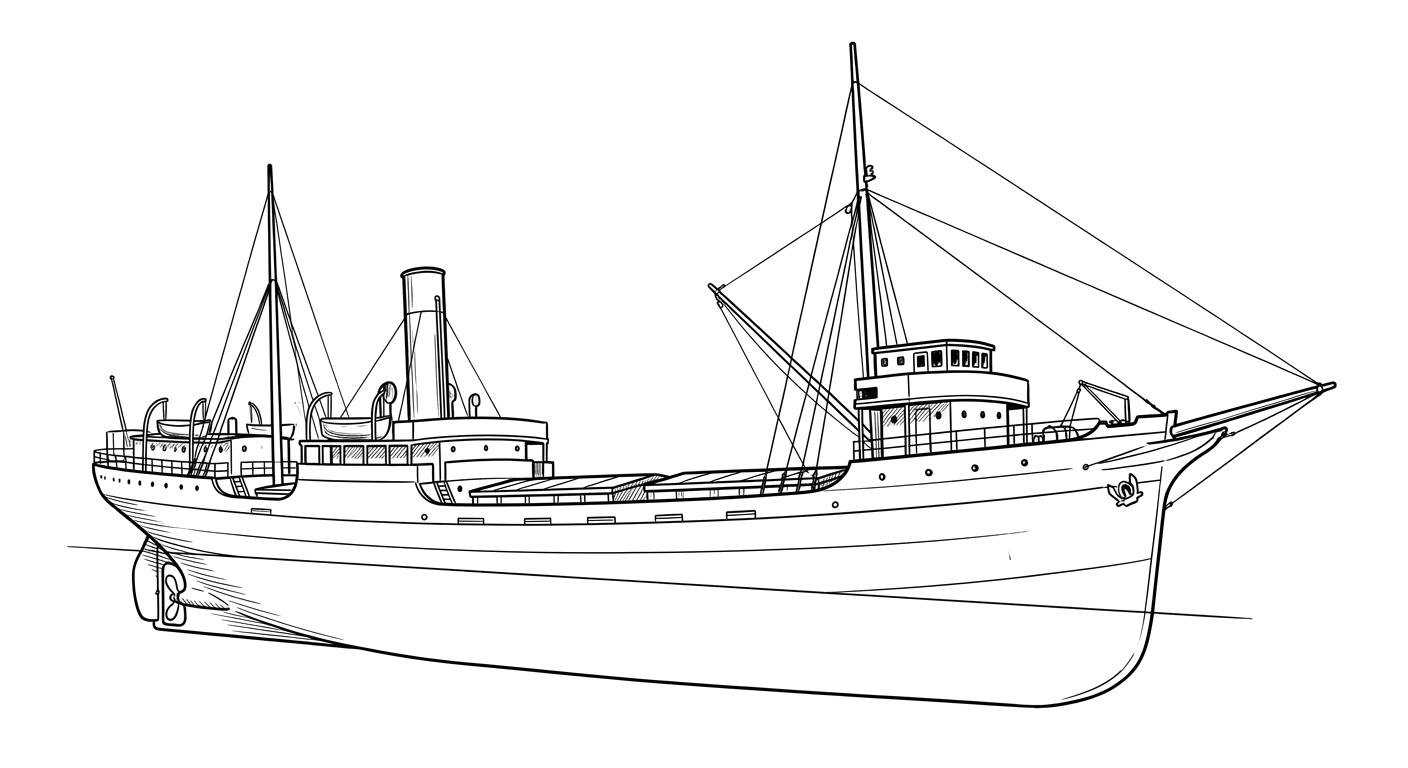 Engraved line drawing of the SS Grecian