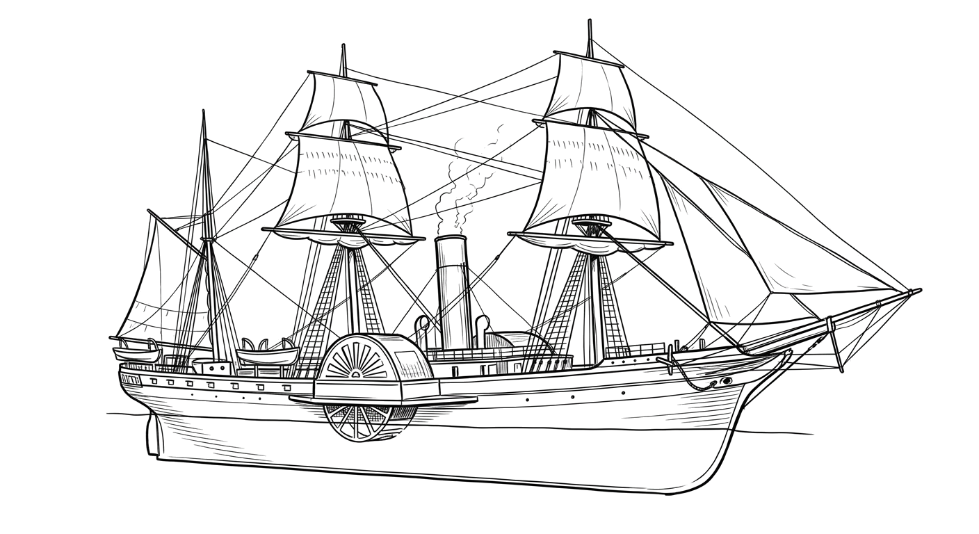 Engraved line drawing of the SS Central America