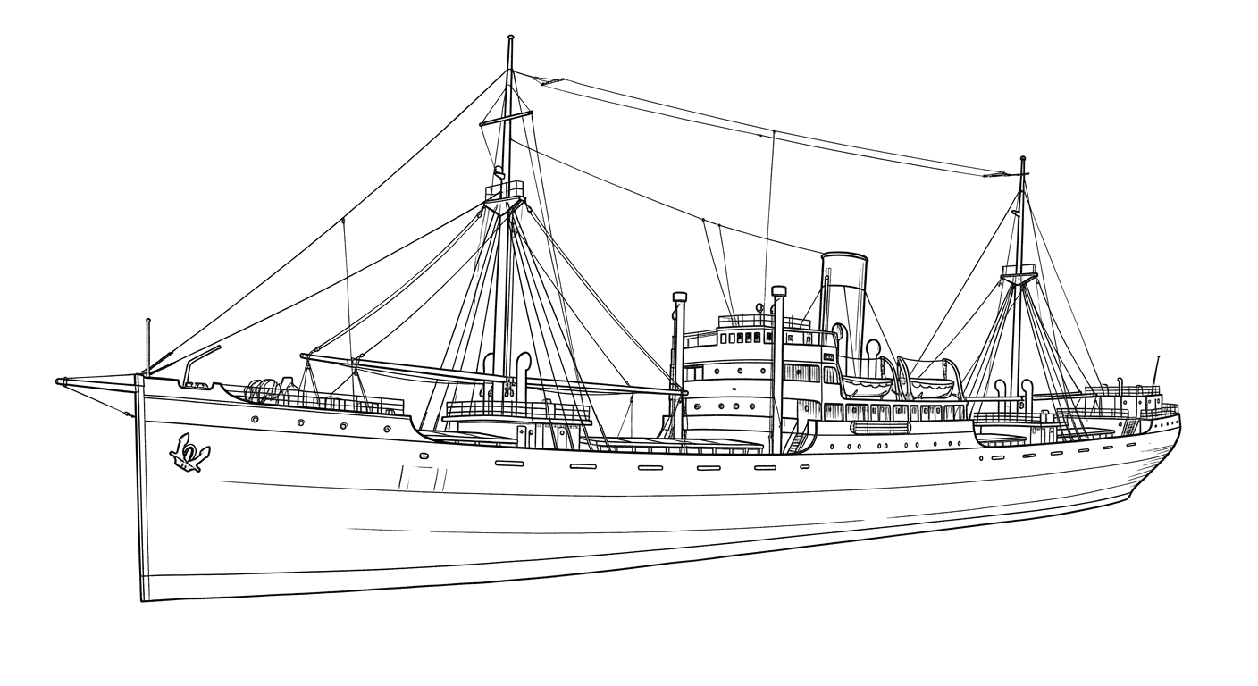 Engraved line drawing of the SS Langleecrag