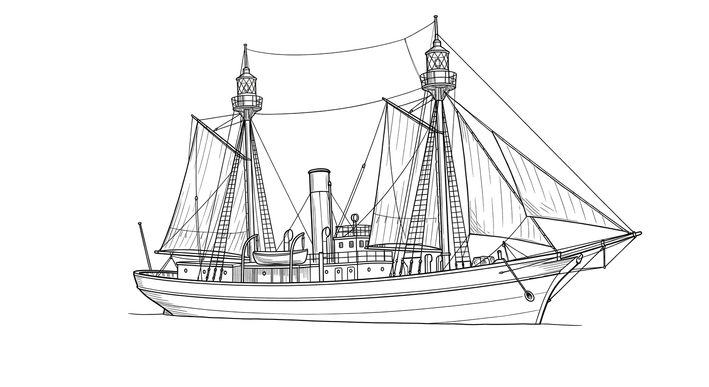 Engraved line drawing of the Vineyard Sound Lightship (LV-73)