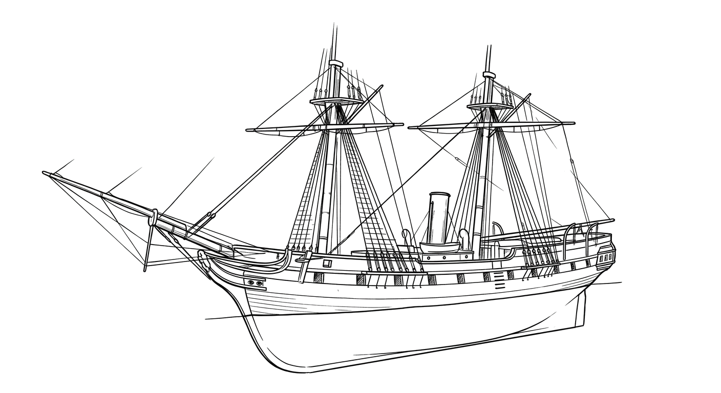 Engraved line drawing of the USS Congress