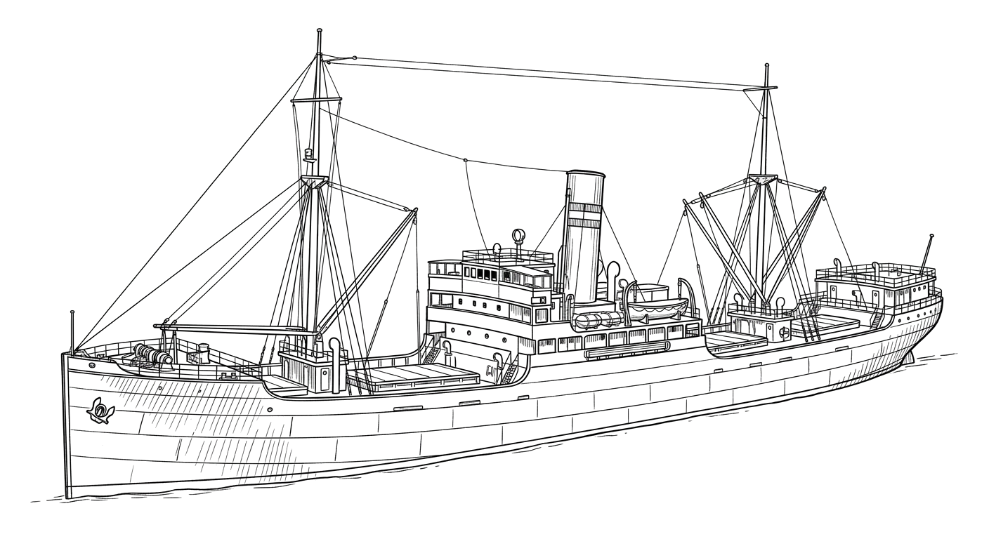 Engraved line drawing of the SS Amazone