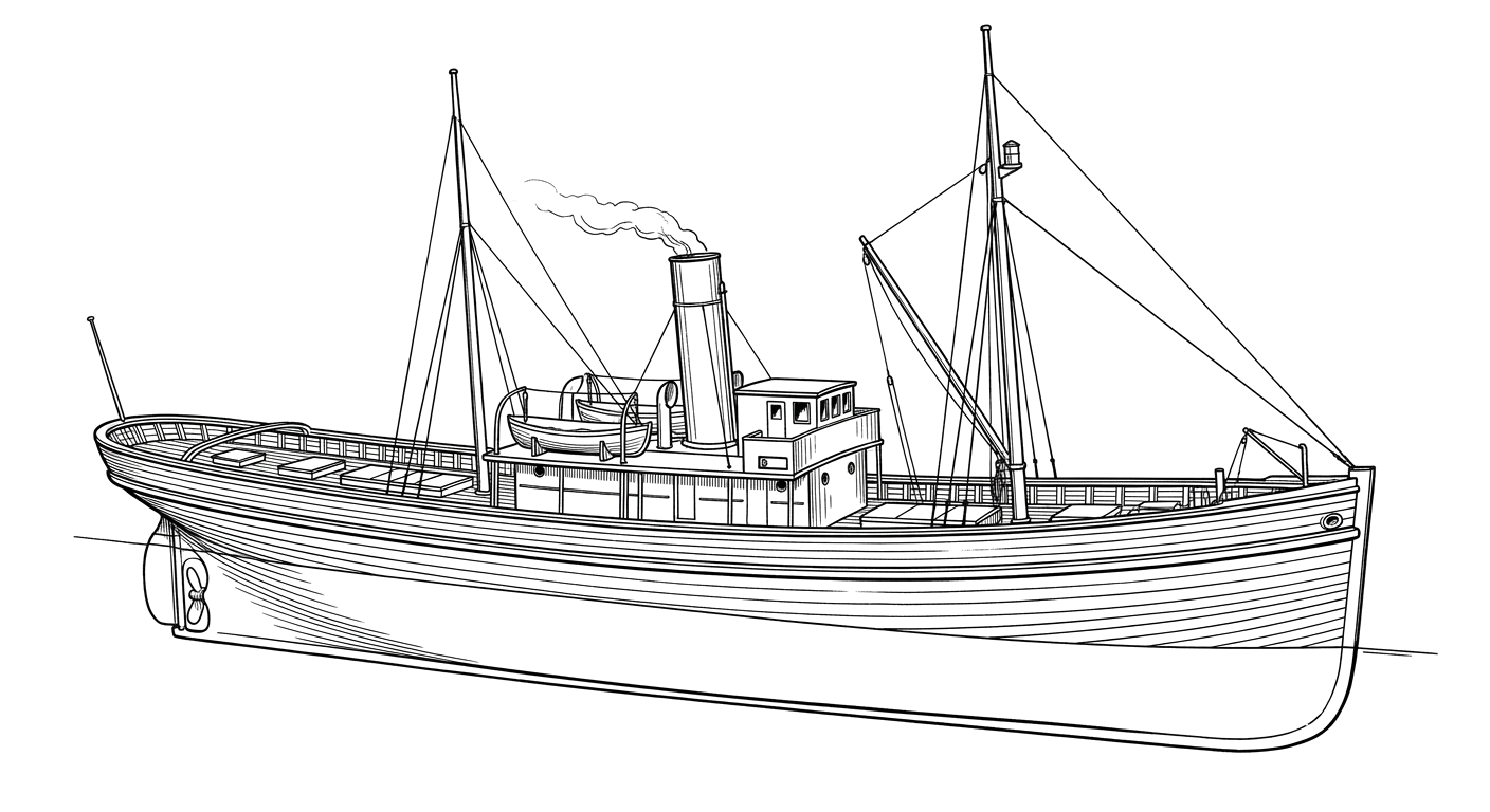 Engraved line drawing of the Active