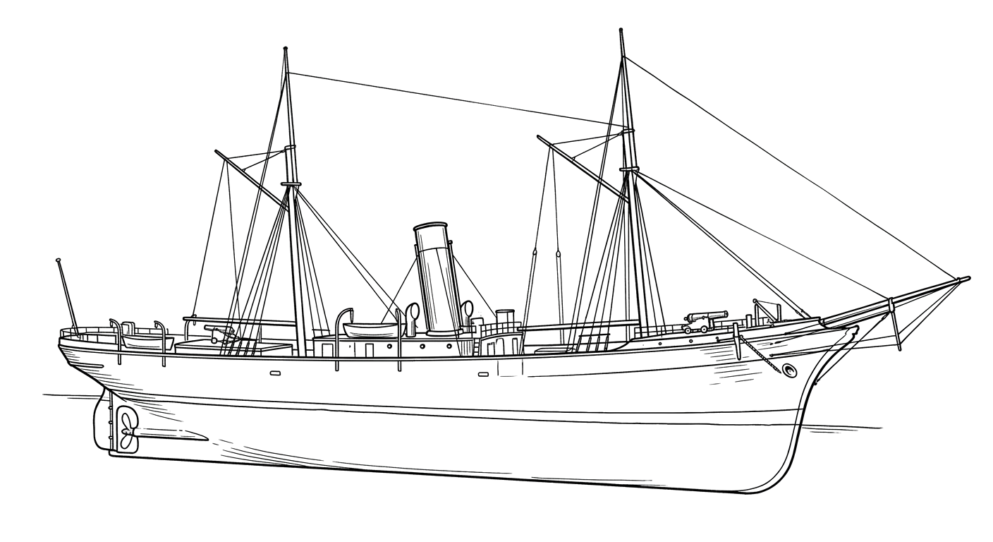 Engraved line drawing of the USS Peterhoff
