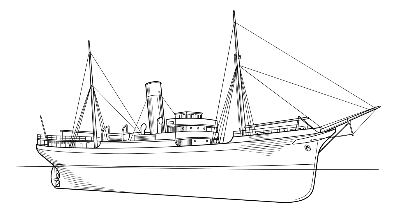 Engraved line drawing of the SS Roraima