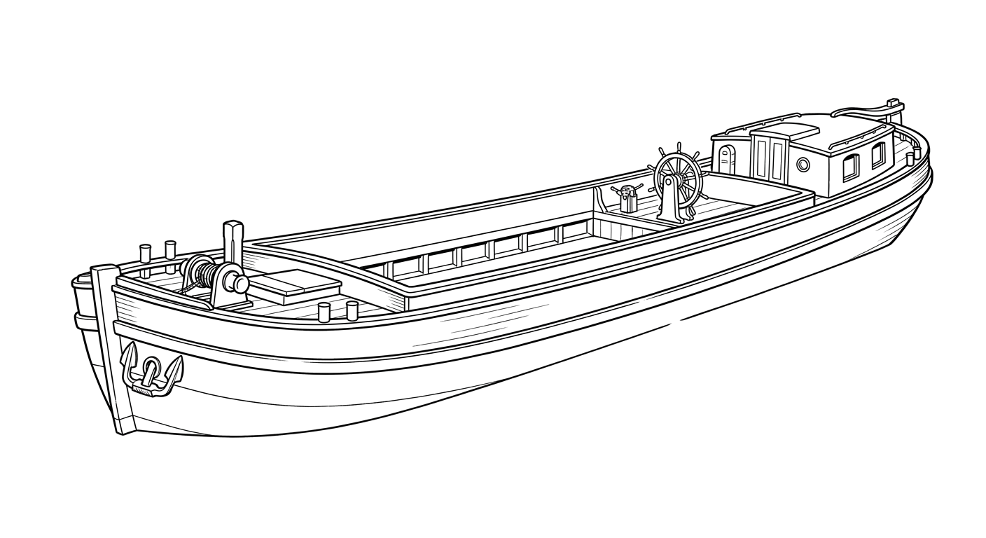 Engraved line drawing of the Sloop Island Canal Boat (Wreck Z)
