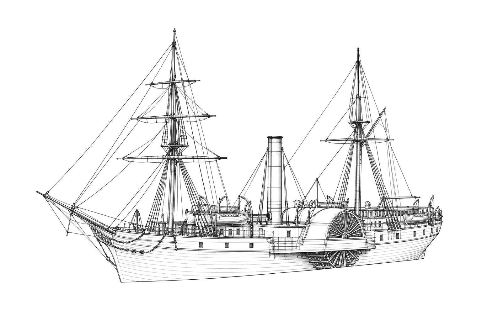 Engraved line drawing of the USS George Washington