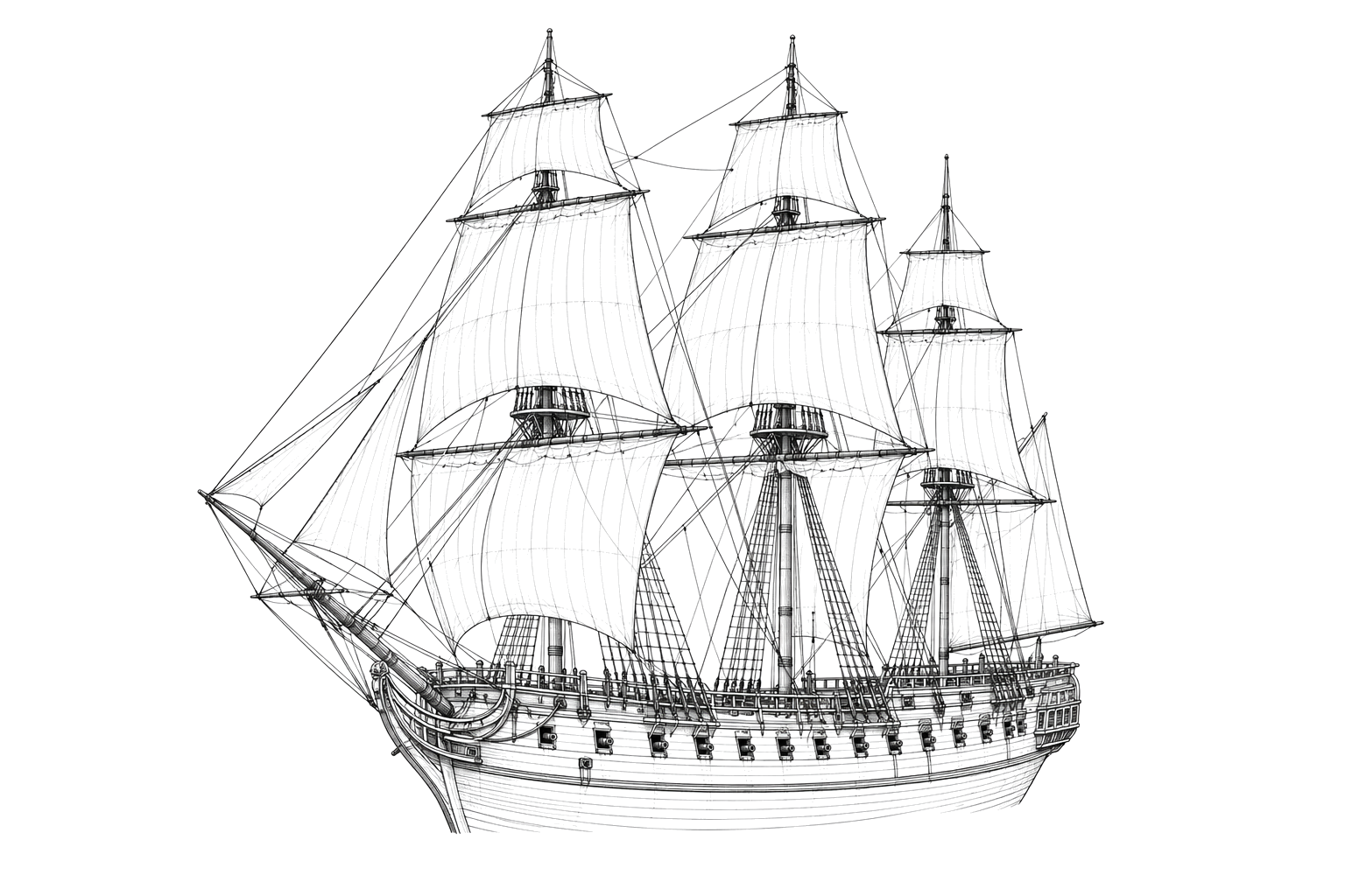 Engraved line drawing of the HMS Liverpool