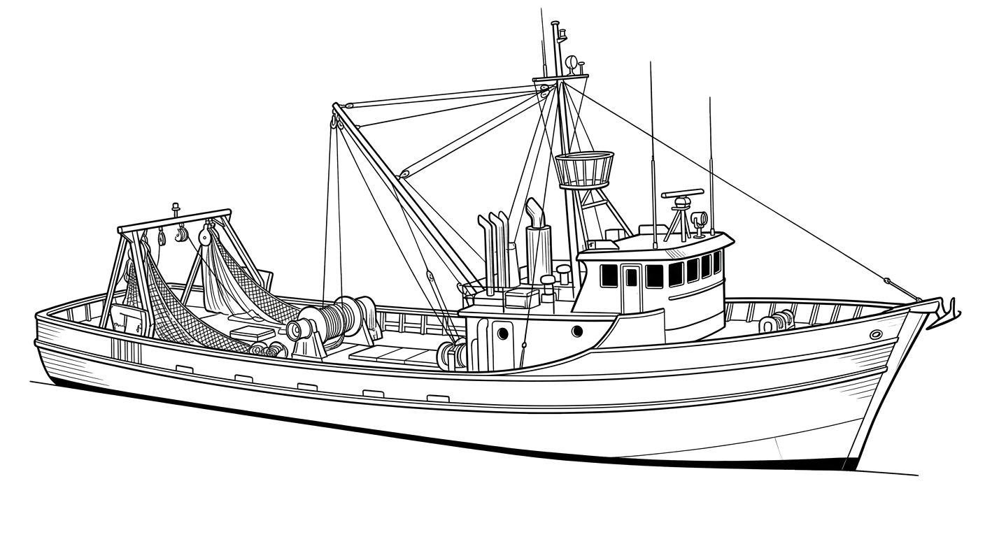 Engraved line drawing of the F/V G.P. Chauvin