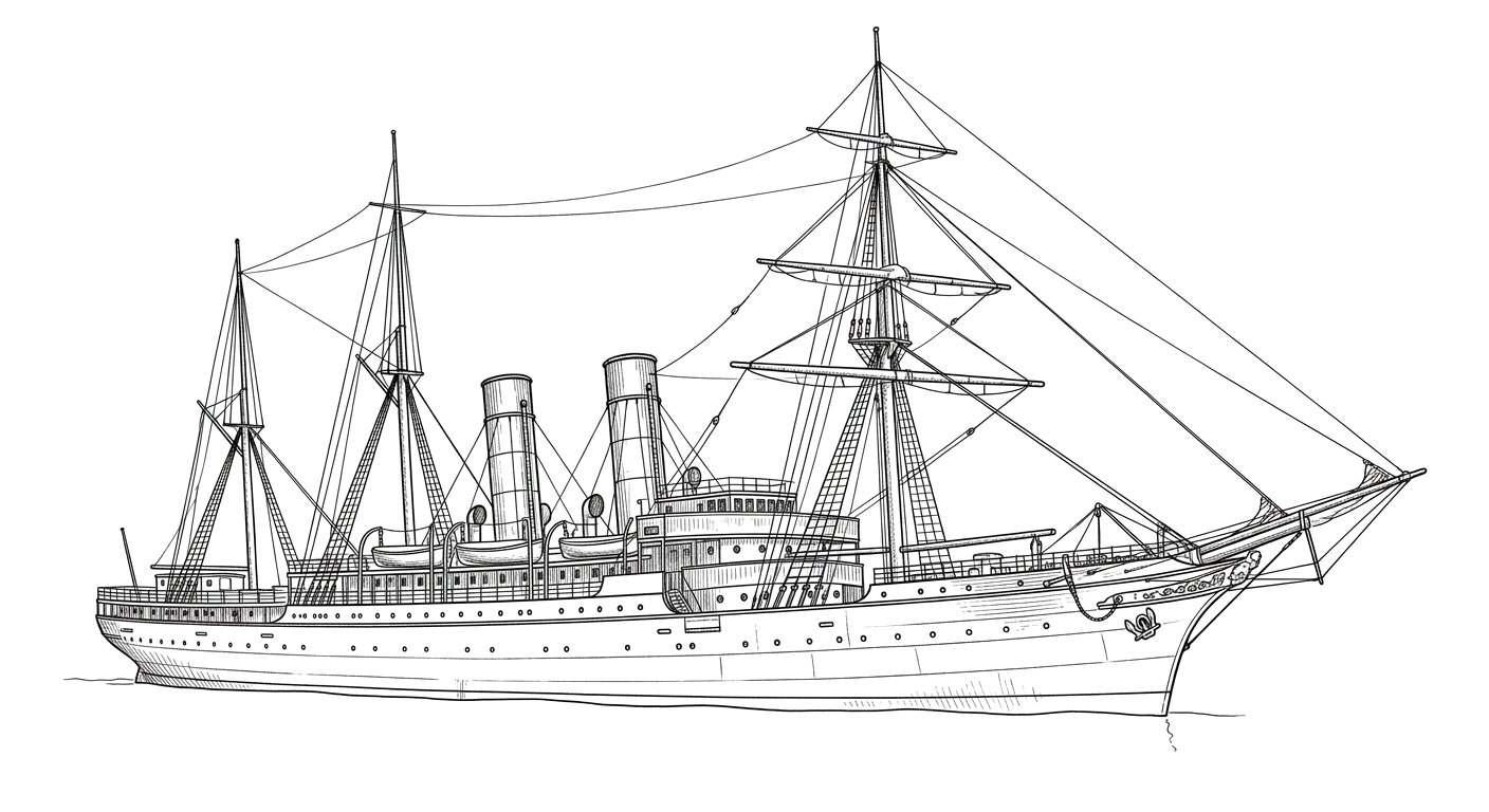 Engraved line drawing of the SS La Bourgogne