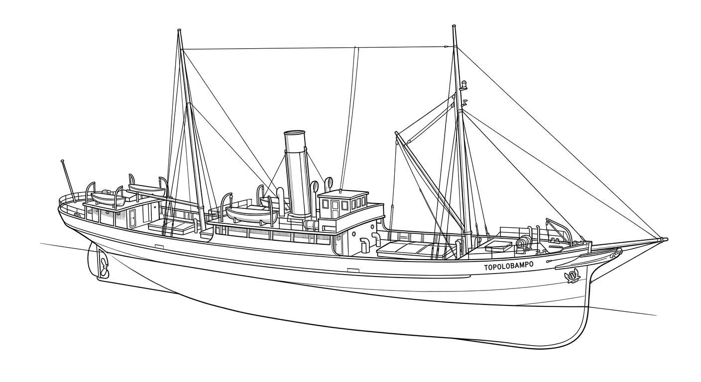 Engraved line drawing of the Topolobampo