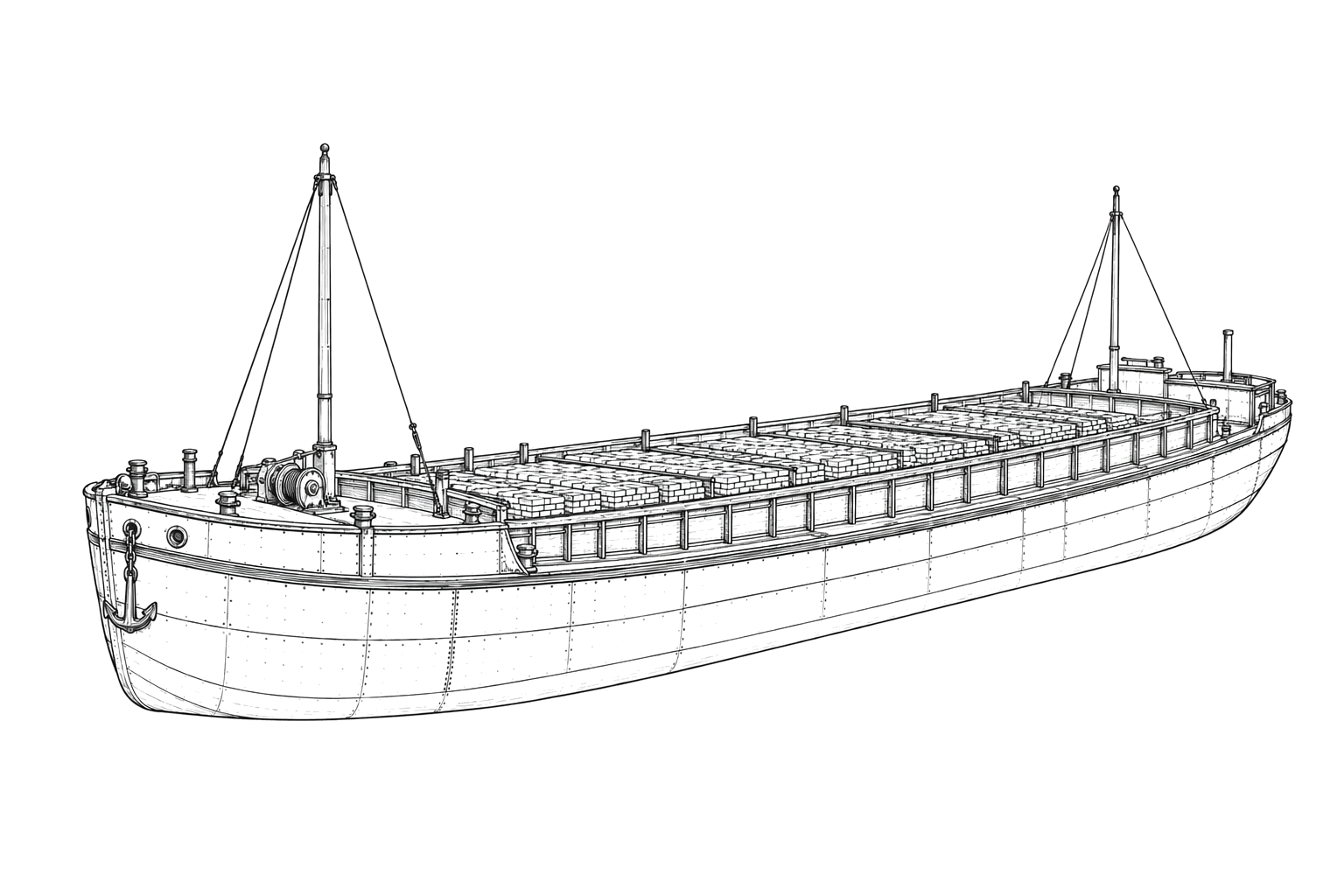 Engraved line drawing of the Hen and Chickens Brick Wreck