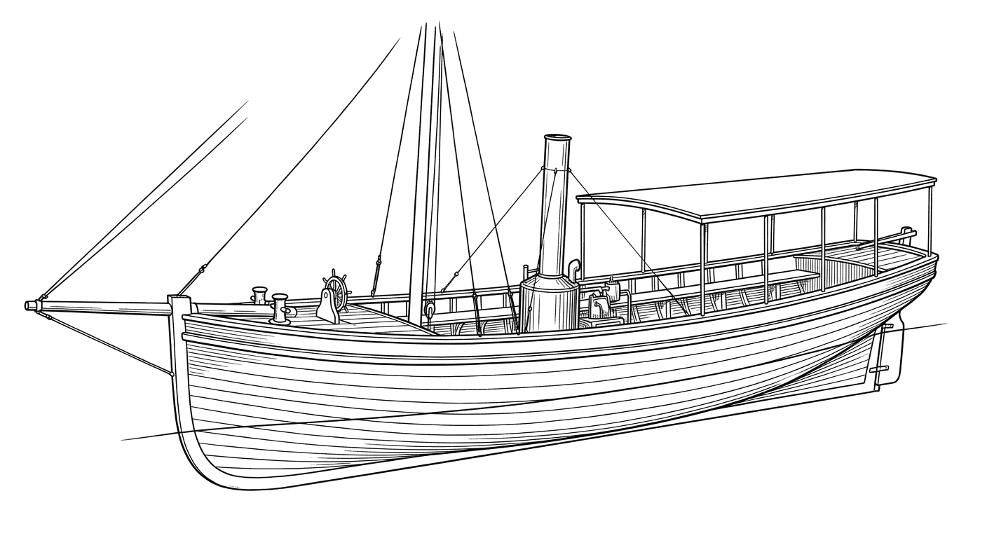 Engraved line drawing of the Rachel