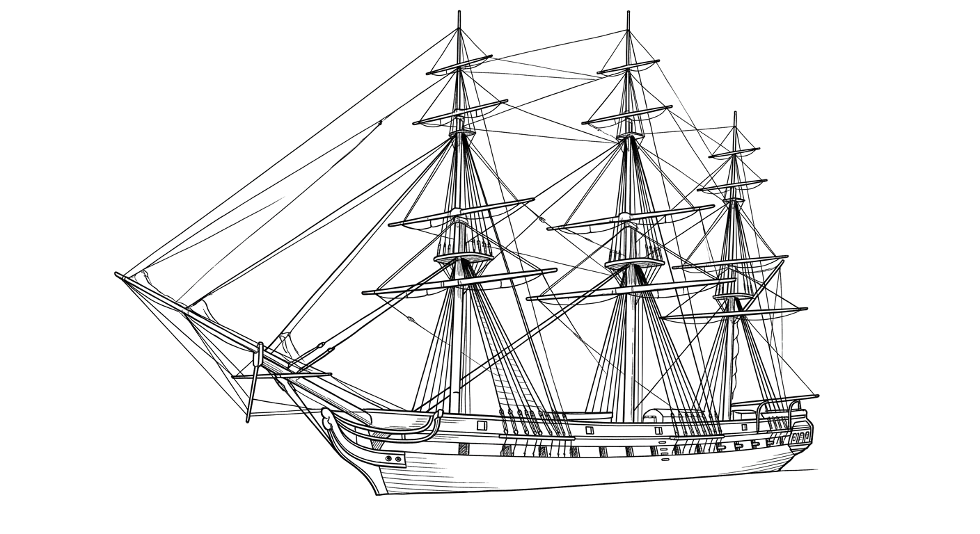 Engraved line drawing of the USS Congress