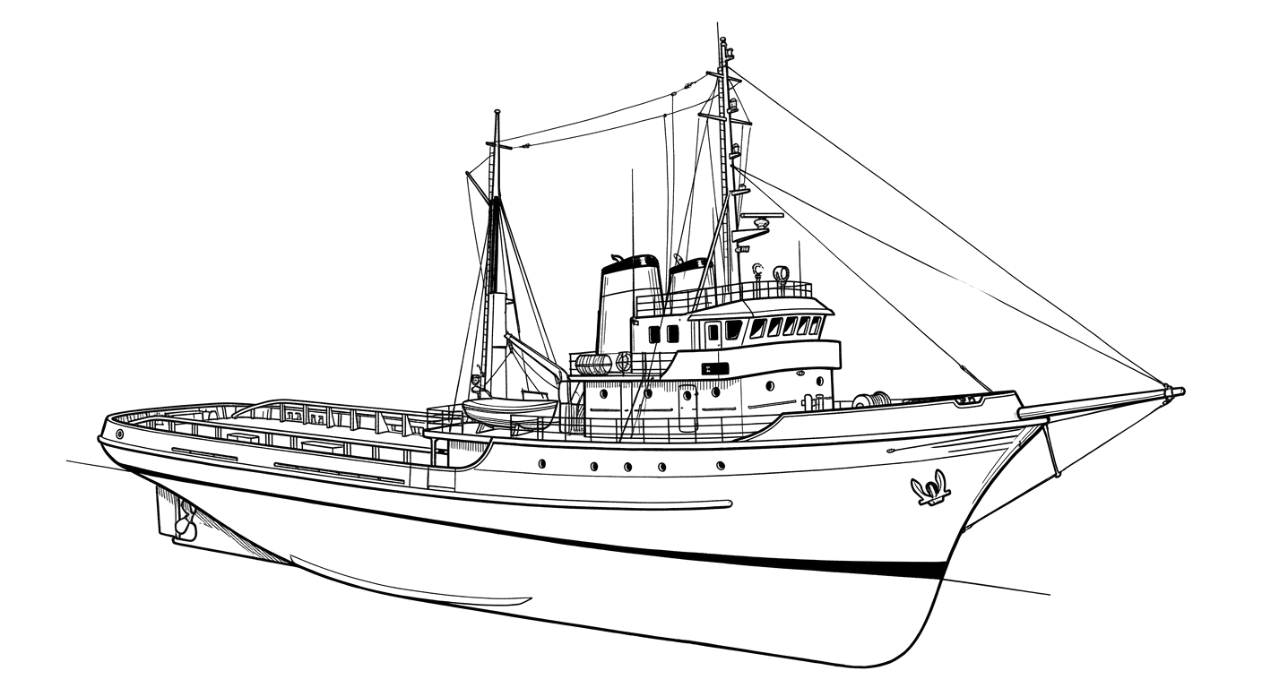Engraved line drawing of the Pete Tide II