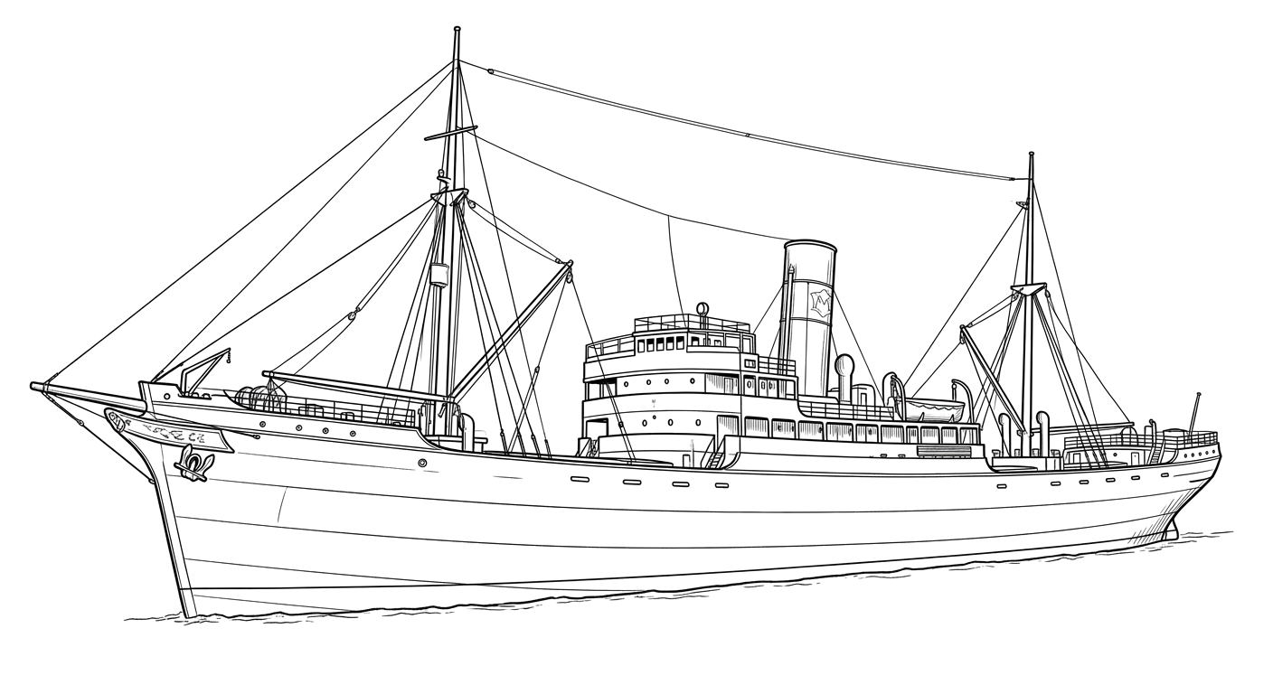 Engraved line drawing of the SS Munleon