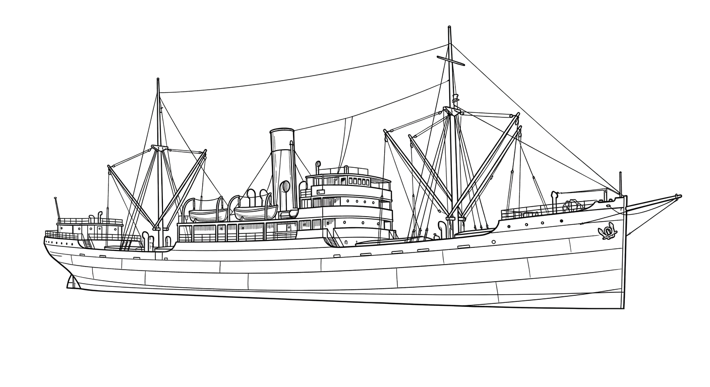 Engraved line drawing of the SS Coast Trader