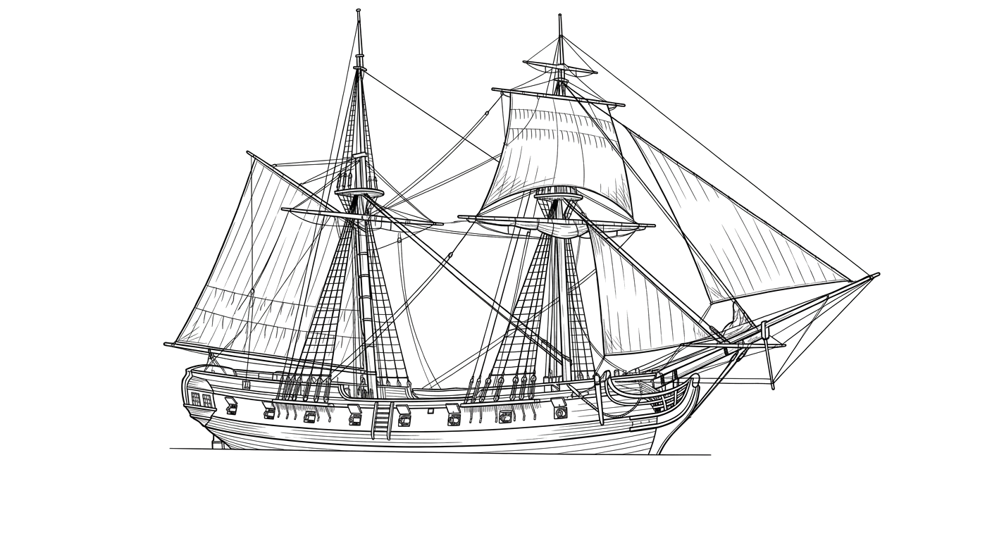 Engraved line drawing of the HMS Kingfisher