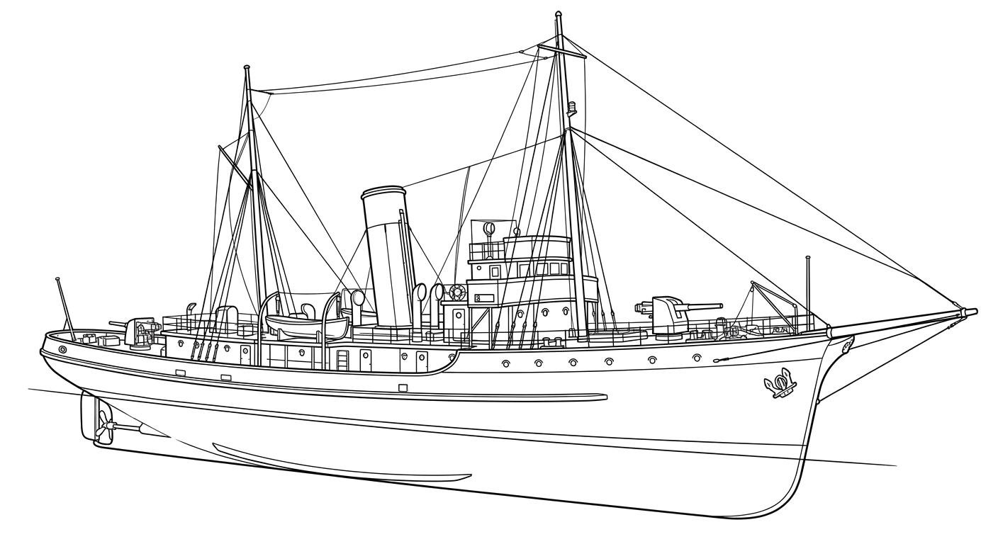 Engraved line drawing of the USS Eagle Boat No. 42 (PE-42)