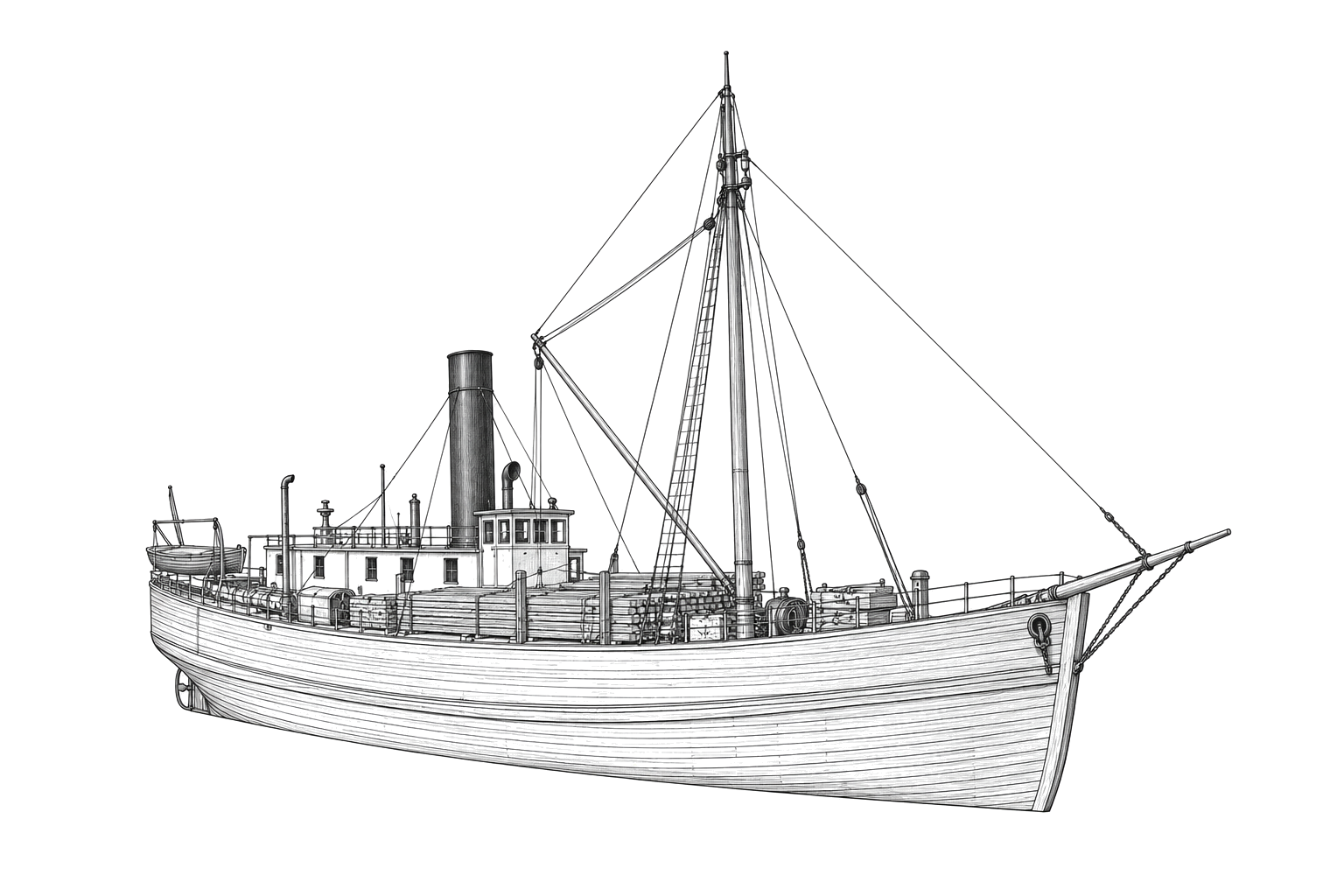 Engraved line drawing of the Alice E. Wilds