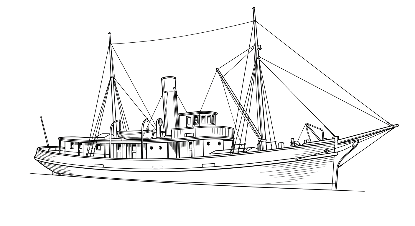 Engraved line drawing of the T.W. Lake