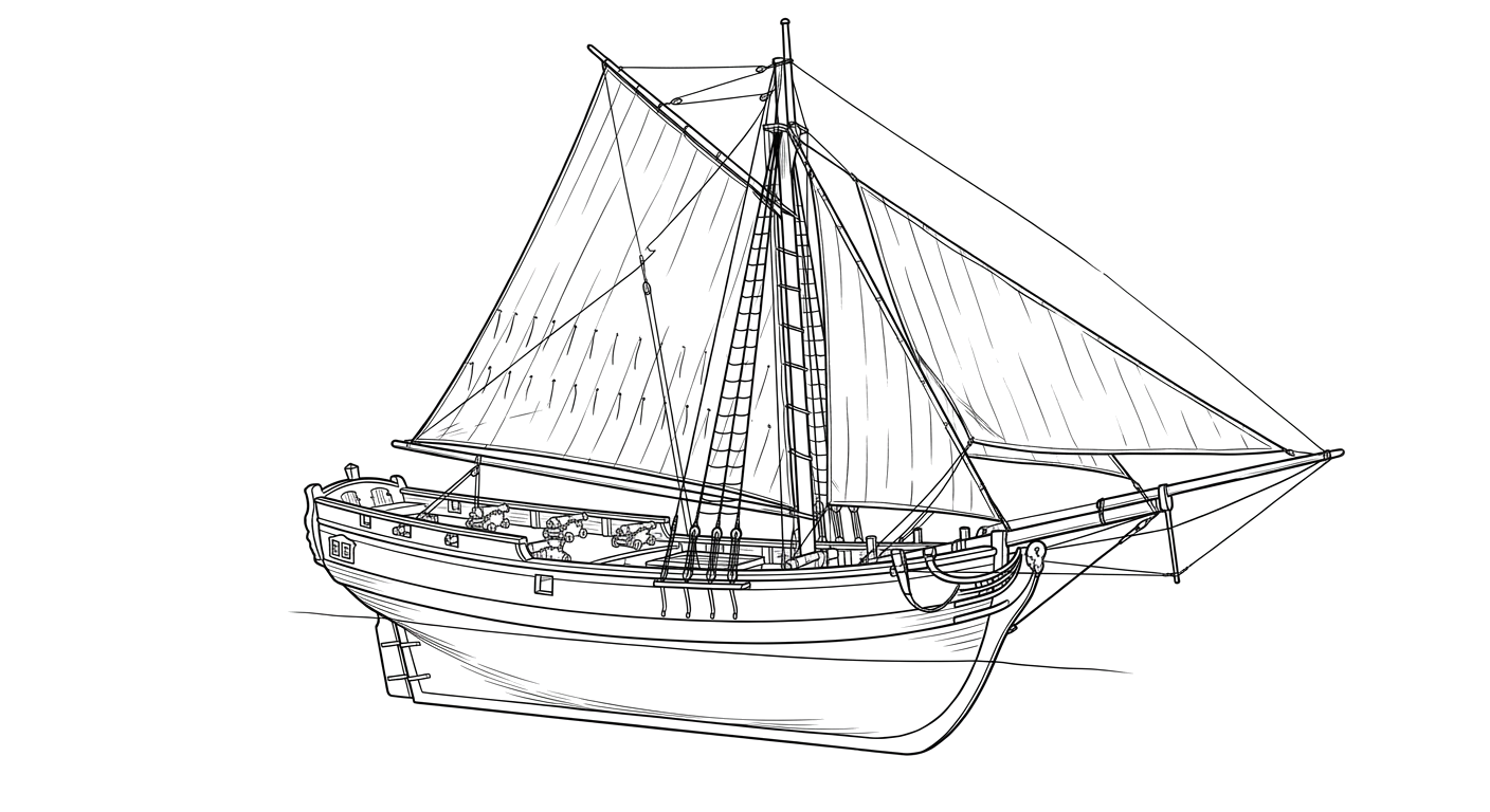 Engraved line drawing of the Hunter