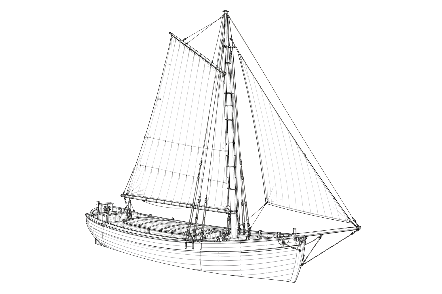 Engraved line drawing of the Providence Island Canal Sloop