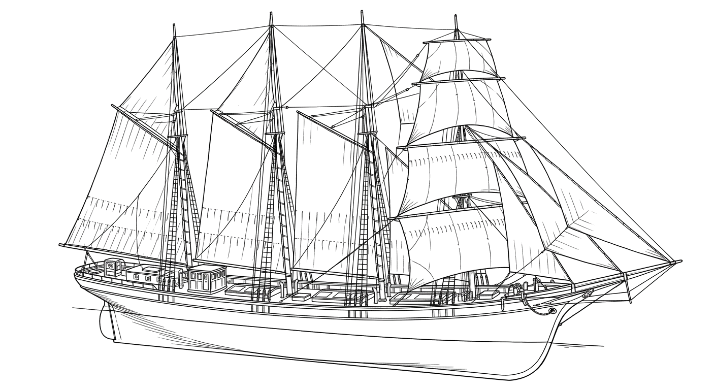 Engraved line drawing of the Churchill