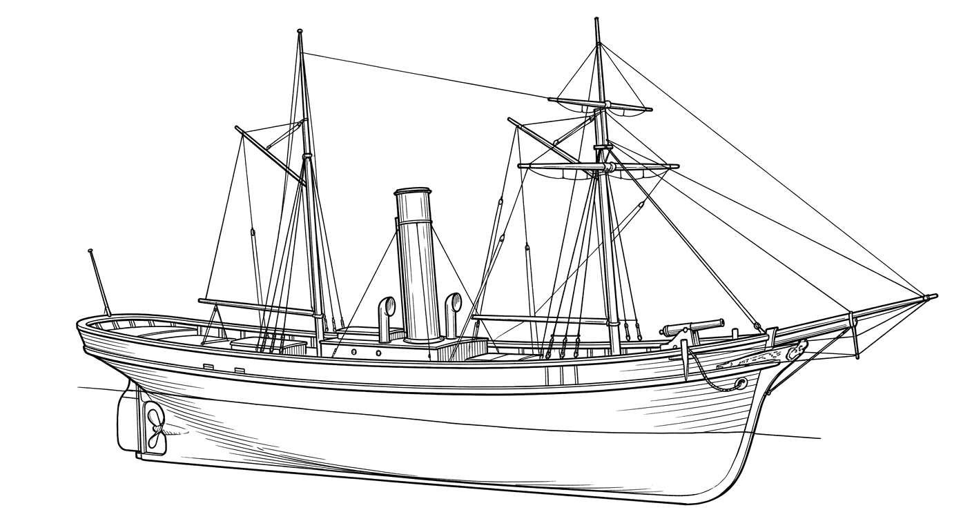 Engraved line drawing of the USS Narcissus