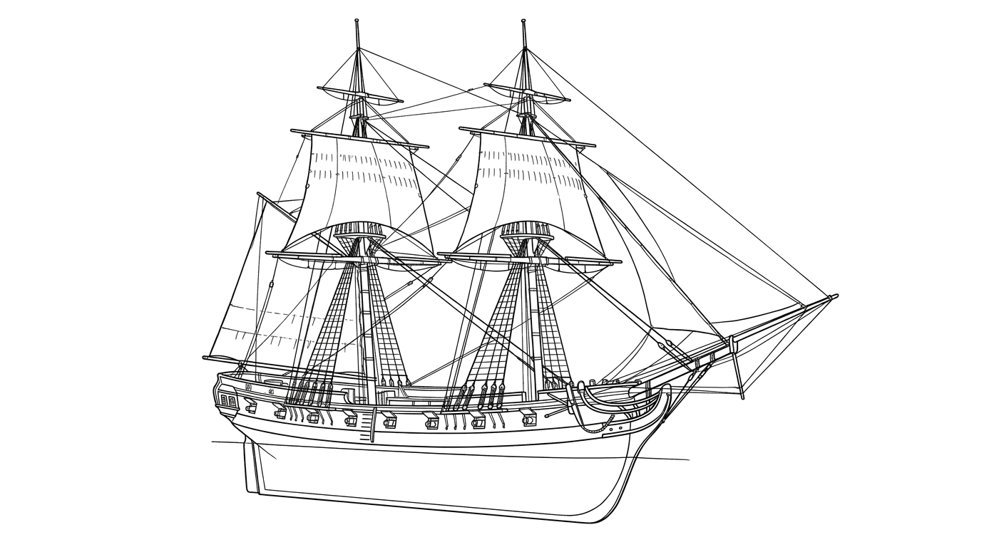 Engraved line drawing of the HMS Fantome