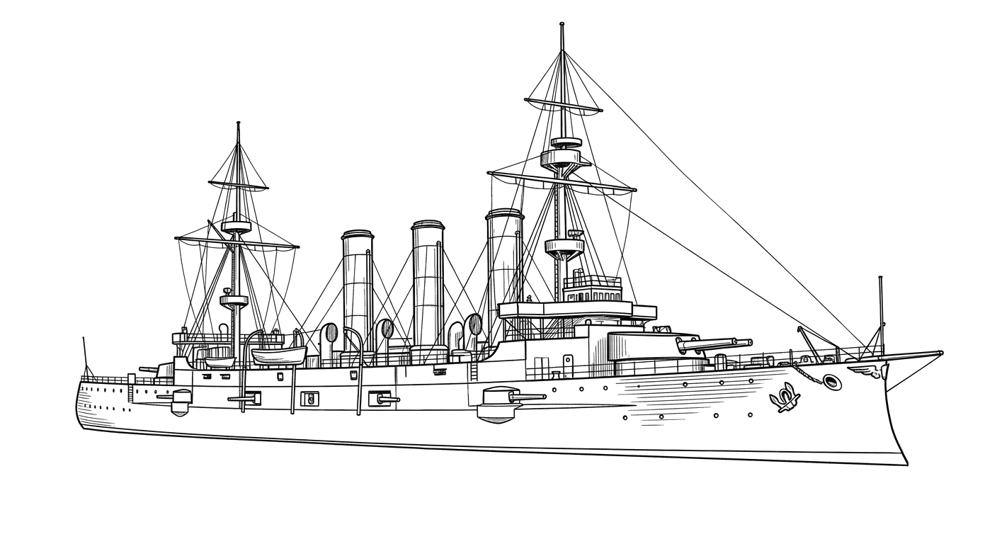 Engraved line drawing of the USS Memphis