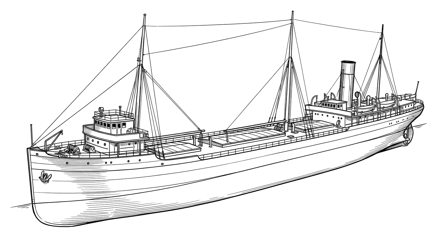 Engraved line drawing of the SS John Mitchell
