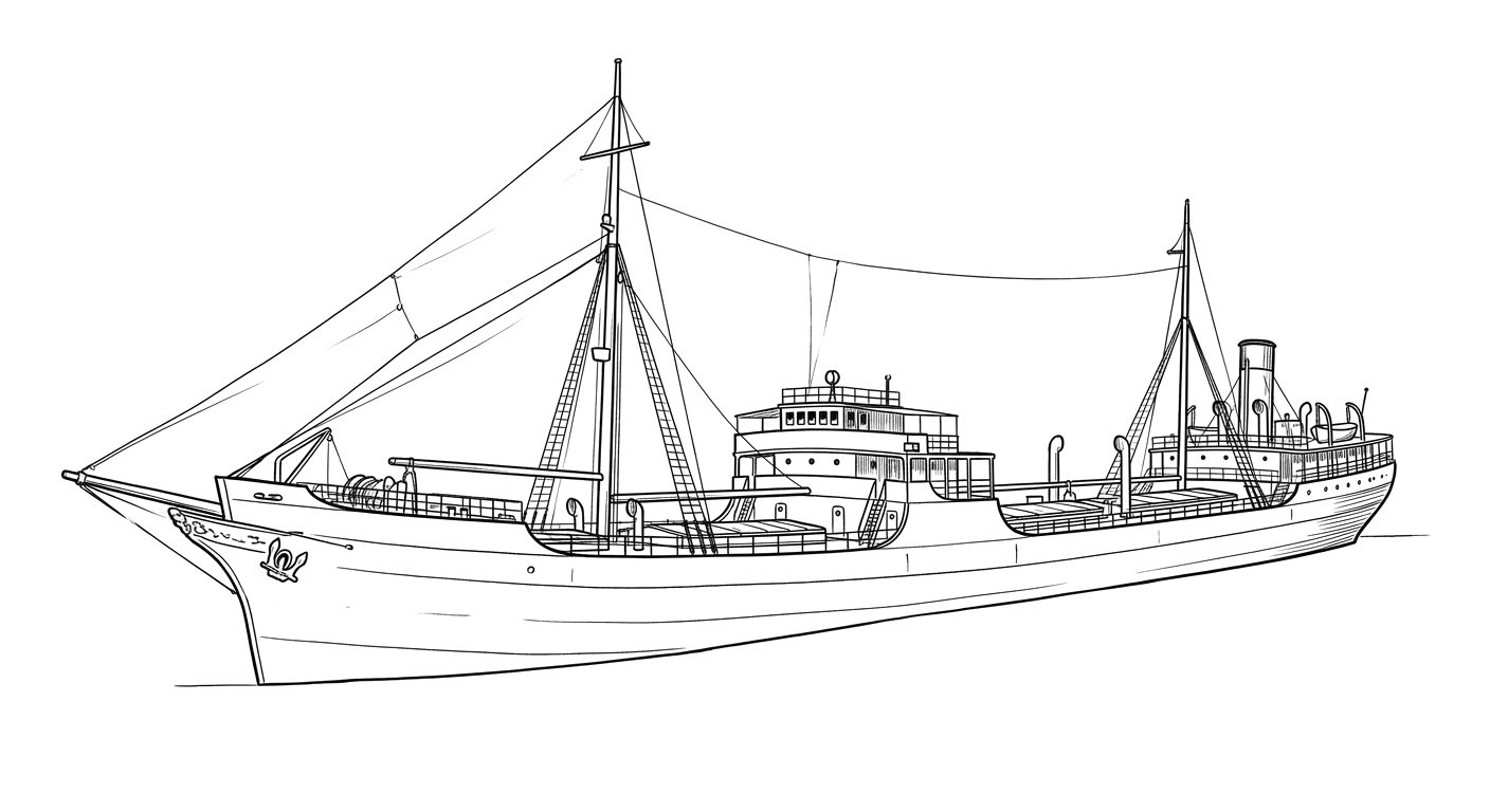 Engraved line drawing of the Joseph M. Cudahy