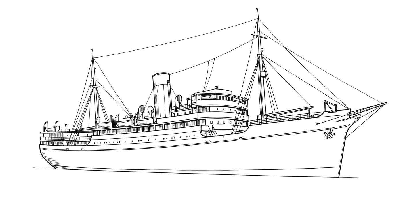 Engraved line drawing of the SS Robert E. Lee