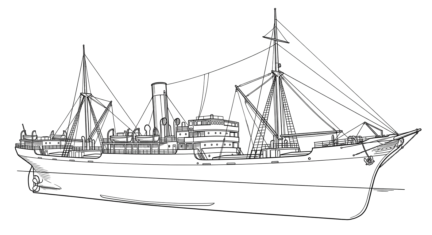 Engraved line drawing of the SS Ocean Venus