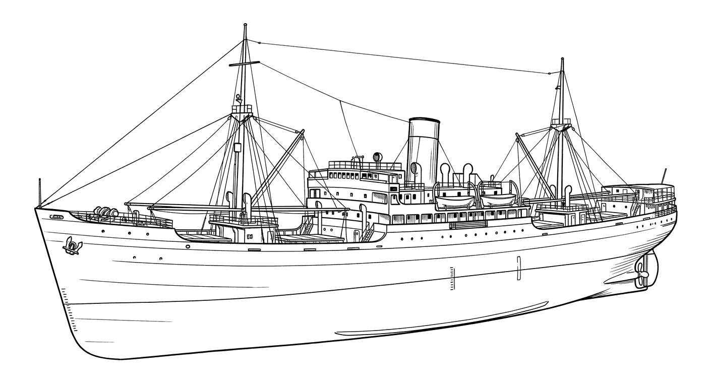 Engraved line drawing of the SS Antilla