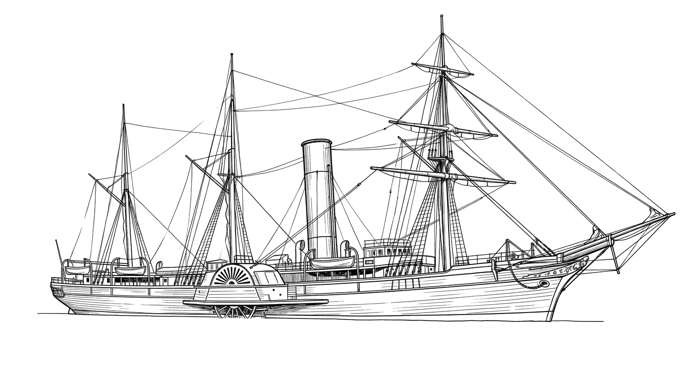 Engraved line drawing of the SS Pacific
