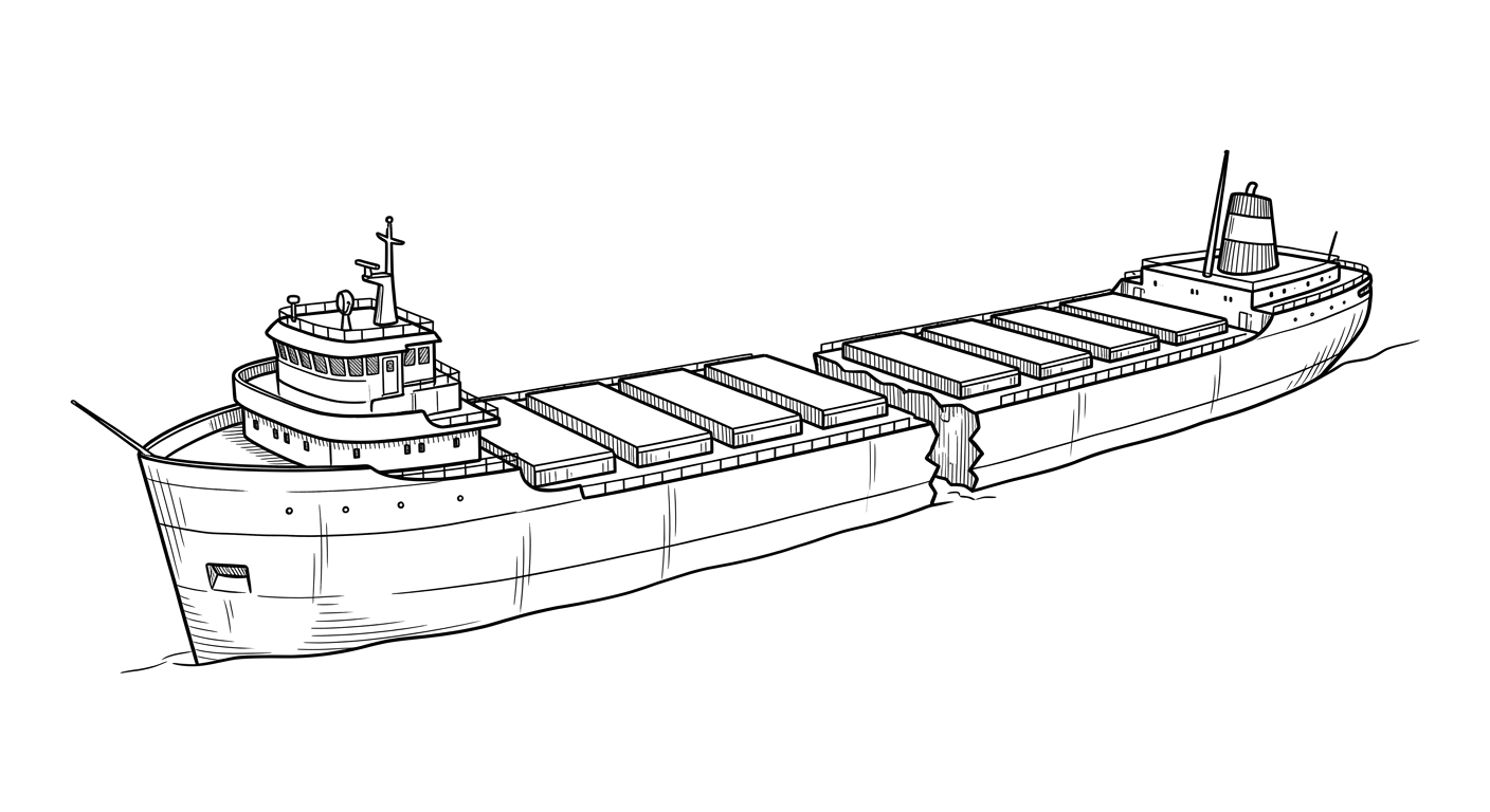 Engraved line drawing of the New Carissa