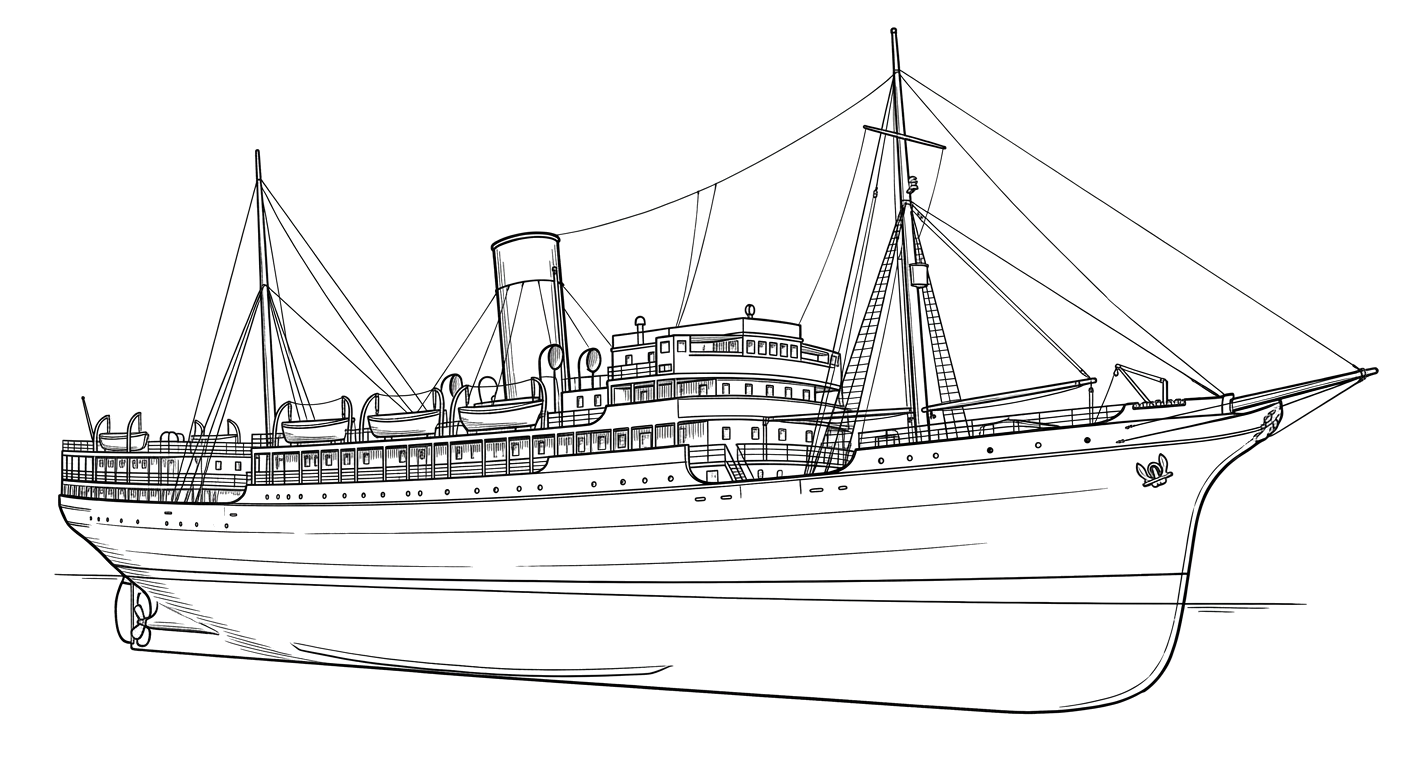 Engraved line drawing of the SS George M. Cox