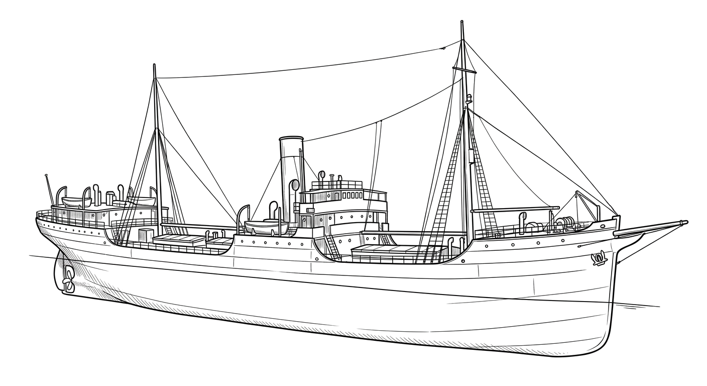 Engraved line drawing of the SS Benjamin Brewster