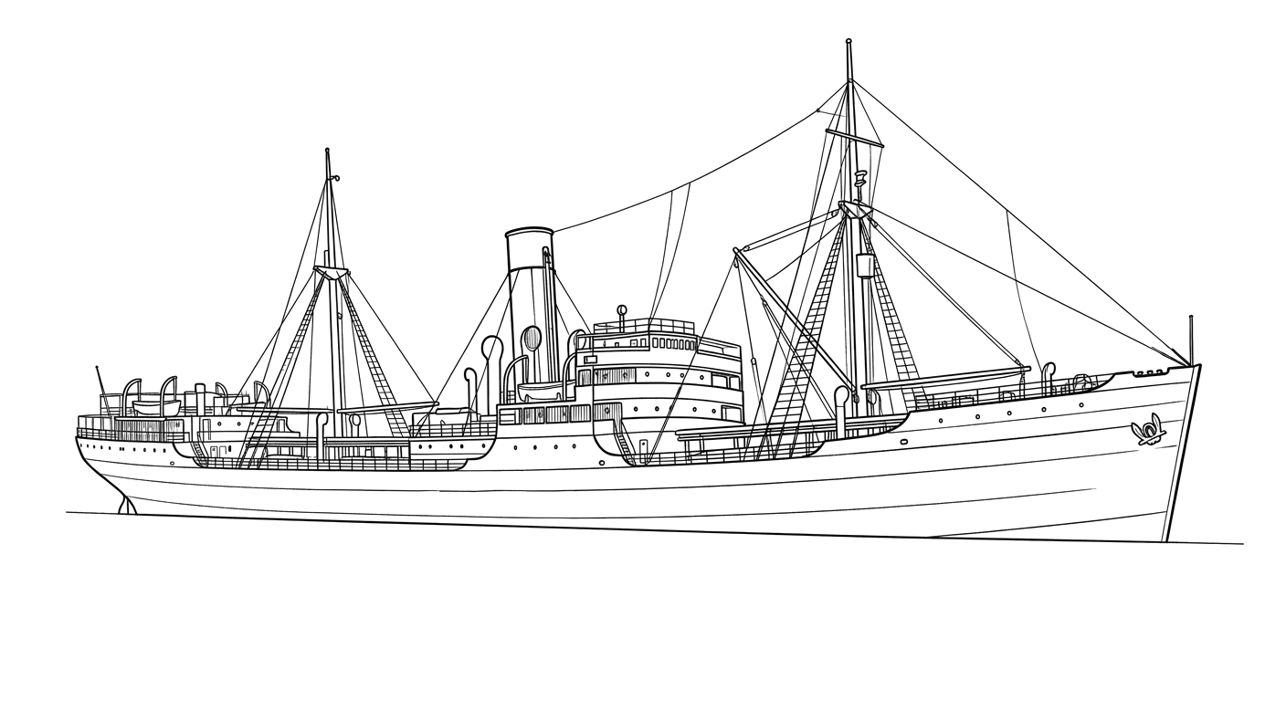 Engraved line drawing of the SS Pendleton