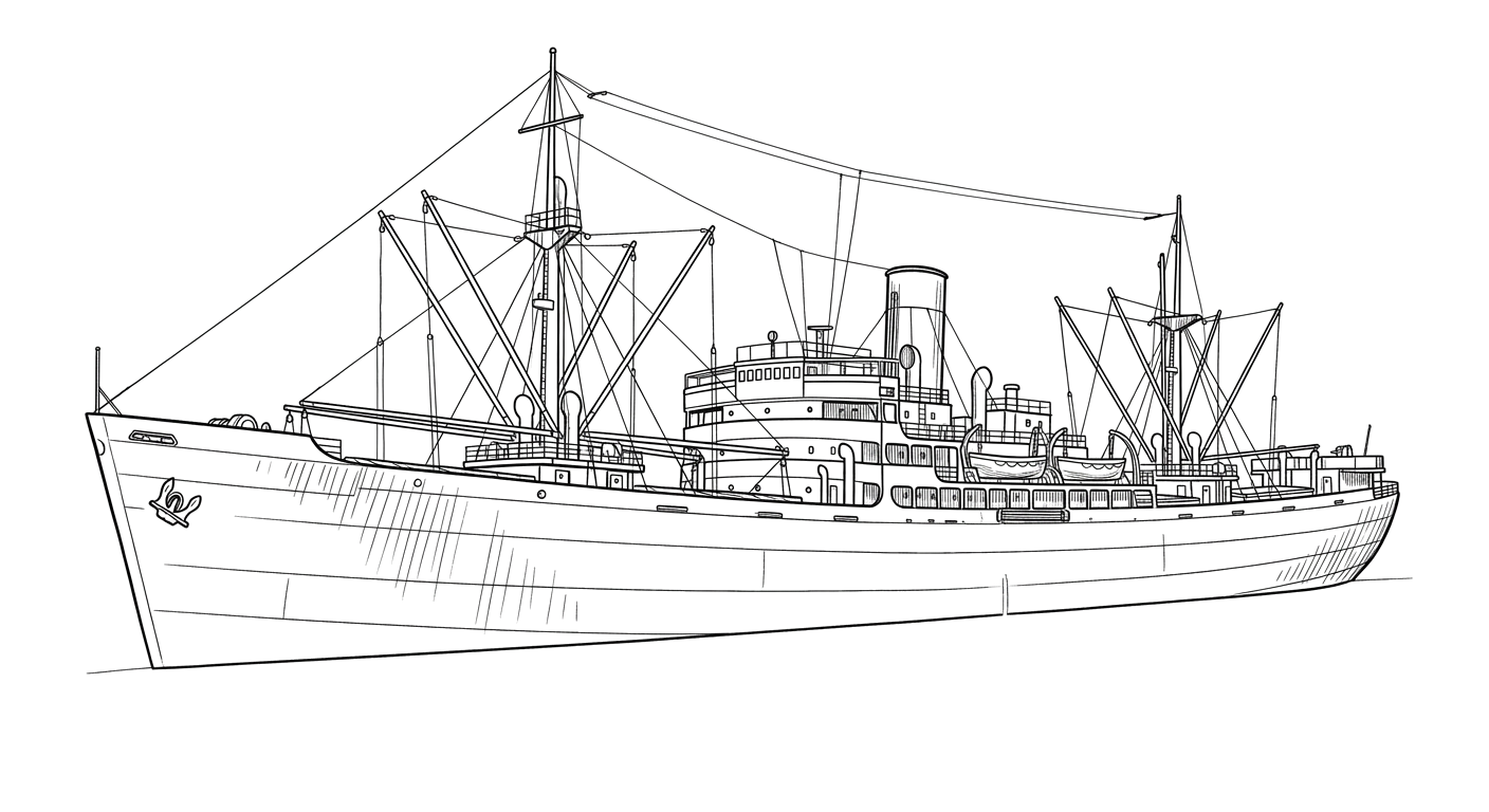 Engraved line drawing of the SS Corfu Island